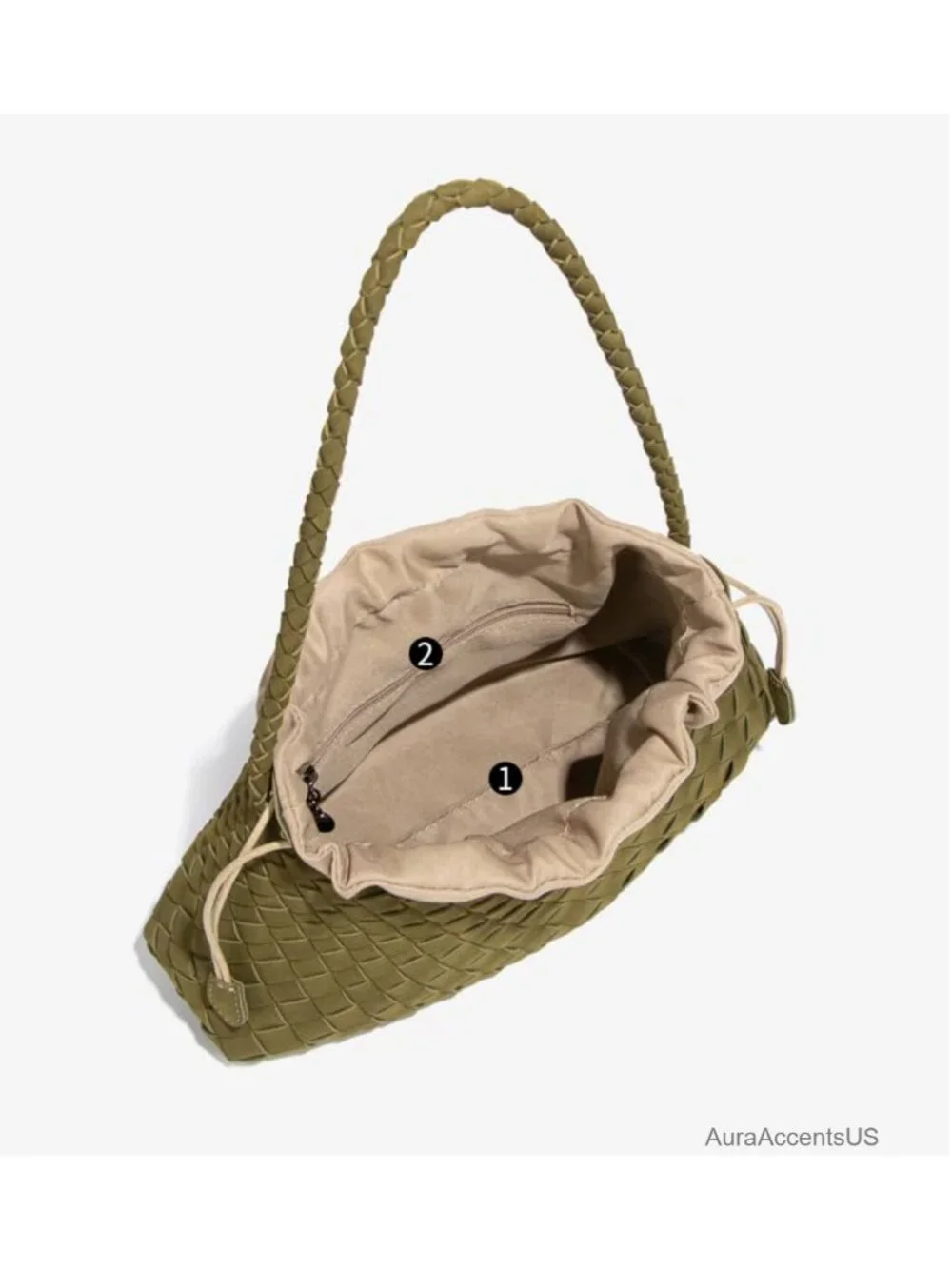 Trendy Woven Hobo Bag Suede PU Leather Bucket Purse Shoulder Tote Handbag